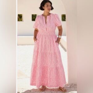 Anthropologie Pink Leaf Maxi Dress